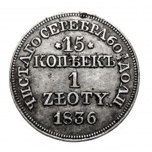 Russische Teilung, Nikolaus I. (1825-1855), 15 Kopeken / 1 Zloty 1836 MW, Warschau
