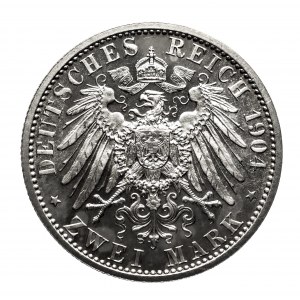 Nemecko, Nemecké cisárstvo (1871-1918), Mecklemburg-Schwerin, 2 marky 1904 A - sobáš, Berlín - zrkadlová známka