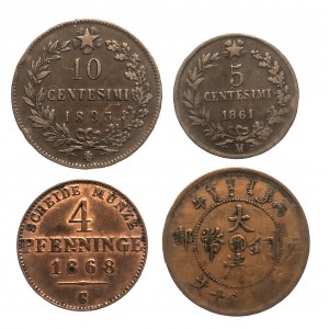 Různé země: sada měděných mincí 19.-20. století. - Čína, Prusko, Itálie