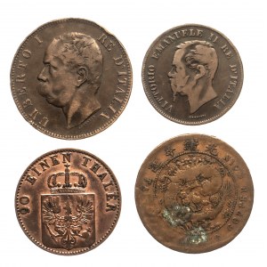Různé země: sada měděných mincí 19.-20. století. - Čína, Prusko, Itálie