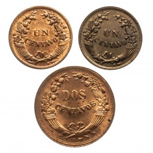 Peru, zestaw 3 monet centavo 1945, 1946, Lima.
