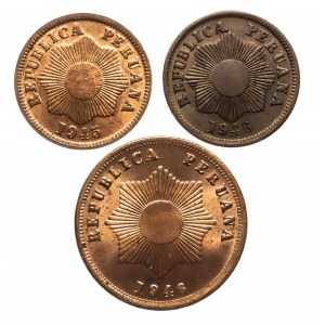 Peru, zestaw 3 monet centavo 1945, 1946, Lima.