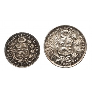 Peru, zestaw 2 monet dinero 1906, 1907, Lima.