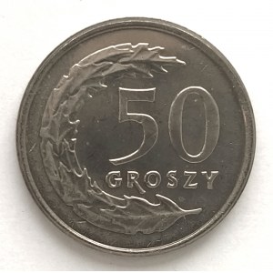 Polska, Rzeczpospolita od 1989 roku, 50 groszy 1991, Warszawa - płaska data