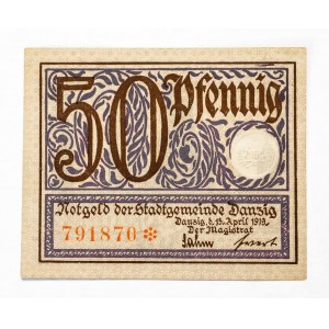 Wolne Miasto Gdańsk, 50 pfennig 15.04.1919. Magistrat Gdański.