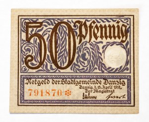 Wolne Miasto Danzig, 50 pfennig 15.04.1919. Magistrat Danzig.
