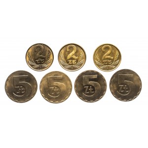 Polska, PRL 1944-1989, zestaw monet mosiężnych 2, 5 złotych - 10 sztuk