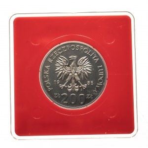 Polska, PRL (1944-1989), 200 złotych 1985, XII MŚ w Piłce Nożnej - Meksyk '86, PRÓBA, miedzionikiel