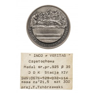 Medal Droga krzyżowa - Stacja XIV Jezus Złożony w Grobie, Inco - Veritas Częstochowa, srebro
