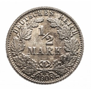 Niemcy, Cesarstwo Niemieckie (1871-1918), 1/2 marki 1908 J, Hamburg