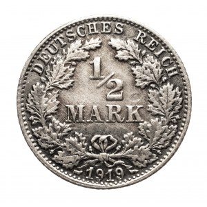 Niemcy, Cesarstwo Niemieckie (1871-1918), 1/2 marki 1919 F, Stuttgart (2)