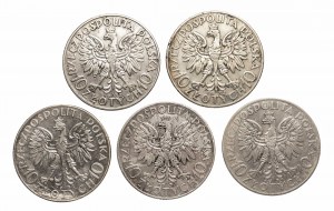 Poland, Second Polish Republic (1918-1939), set of 10 gold coins Head of a Woman 1932-1933 (5 pieces).