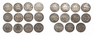 Německo, Německé císařství (1871-1918), sada stříbrných mincí (23 kusů) 1 marka 1880-1899.