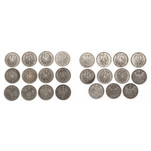 Niemcy, Cesarstwo Niemieckie (1871-1918), zestaw monet srebrnych (23 szt.) 1 marka 1880-1899.