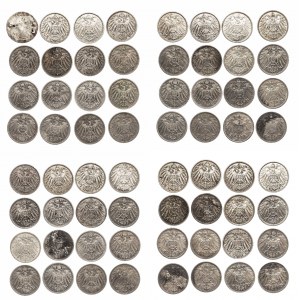 Niemcy, Cesarstwo Niemieckie (1871-1918), zestaw monet srebrnych (64 szt.) 1 marka 1900-1915.