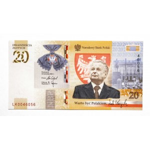 Rzeczpospolita Polska, NBP - banknot kolekcjonerski, 20 złotych 10.04.2021, Warto być Polakiem Lech Kaczyński.