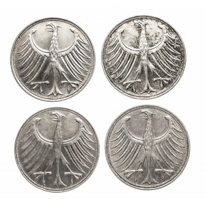 Niemcy, RFN, zestaw 5 marek 1951 D, F, G, J