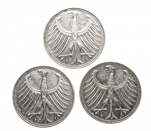 Germany, FRG, set of 5 marks 1956 D, F, J