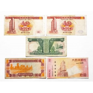Chiny: Macau, Hongkong zestaw 5 banknotów.
