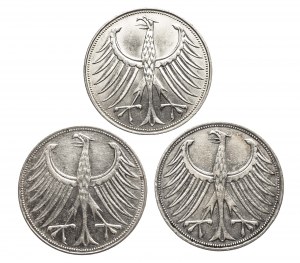 Germany, FRG, set of 5 marks 1959 D, G, J