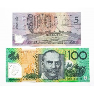 Australia, zestaw 2 banknotów o wartości 105 dolarów.