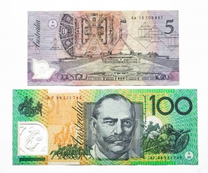 Austrálie, sada 2 bankovek v hodnotě 105 USD.
