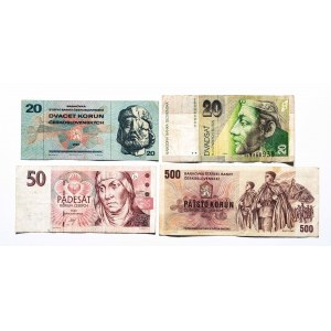 Czechosłowacja, Czechy, Słowacja zestaw 4 banknotów.