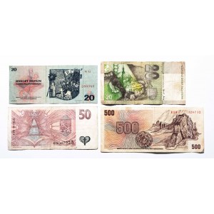 Czechosłowacja, Czechy, Słowacja zestaw 4 banknotów.