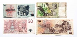 Československo, Česká republika, Slovensko sada 4 bankovek.