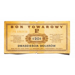 PRL, Pewex, Bon Towarowy, 20 dolarów 1.10.1969, seria FH.