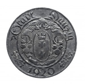 Wolne Miasto Gdańsk, 10 fenigów 1920, Stumpf und Sohn, 68 perełek - rzadkie