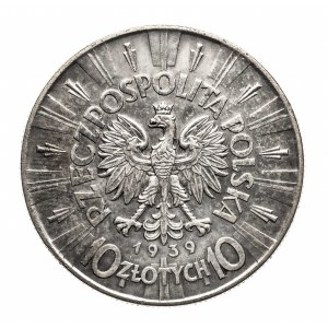 Polska, II Rzeczpospolita (1918-1939), 10 złotych 1939, Piłsudski, Warszawa