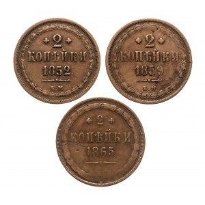 Rosja, zestaw: 2 kopiejki 1852, 1859, 1865 E.M., Petersburg