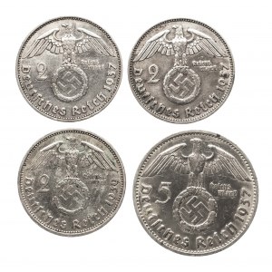 Niemcy, III Rzesza (1933-1945), zestaw monet srebrnych (4 szt.) Hindenburg 1937-1939.