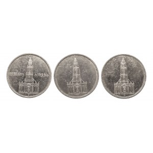 Niemcy, III Rzesza (1933-1945), zestaw monet srebrnych (3 szt.) 5 marek Kościół 1934-1935.