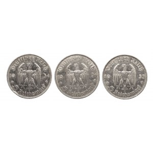 Niemcy, III Rzesza (1933-1945), zestaw monet srebrnych (3 szt.) 5 marek Kościół 1934-1935.