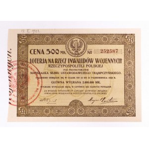 Polska, Bony na cele patriotyczne - Loterja na rzecz Inwalidów Wojennych Rzeczypospolitej Polskiej, los wartości 500 marek 1922