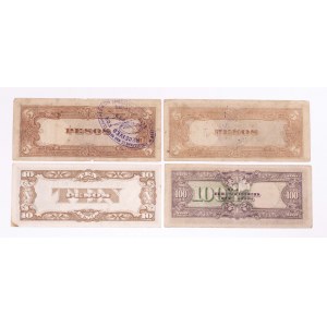 Filipiny, The Japanese Government, zestaw: 2 x 5 pesos 1943, 10 pesos 1943 i 100 pesos 1944