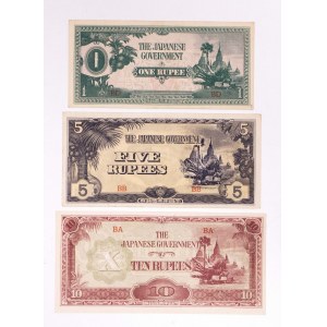 Birma, Japońska okupacja (1942-1944), zestaw: 1, 5 i 10 rupii 1942-1944