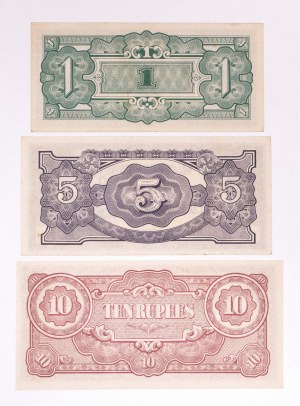 Burma, Japanese Occupation (1942-1944), set: 1, 5 and 10 rupees 1942-1944