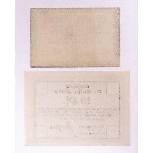 Zestaw 2 bonów: Złotów (Kreis Flatow), 10 fenigów 26.07.1918; Kościerzyna (Berent), 10 fenigów 16.04.1917