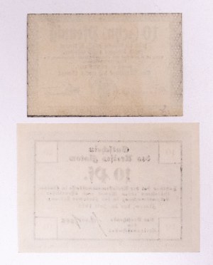 Set of 2 vouchers: Zlotow (Kreis Flatow), 10 fenigs 26.07.1918; Kościerzyna (Berent), 10 fenigs 16.04.1917