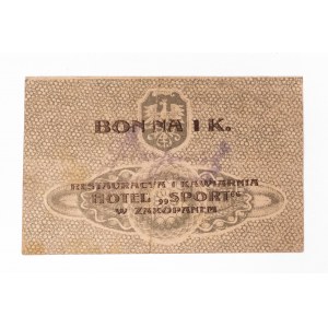 Zakopane - Hotel “SPORT”, restauracya i kawiarnia, bon na 1 koronę 1919