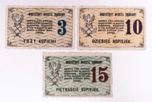 Dabrowa - City Magistrate, set of vouchers with denominations: 3, 10, 15 kopecks