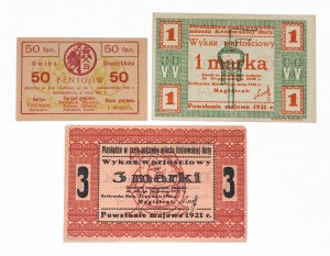 Chorzow, Royal Steelworks, set: 50 fenigs (Bismarkhutte - Hajduki Wielkie), 1 mark and 3 marks from the time of the May 1921 uprising