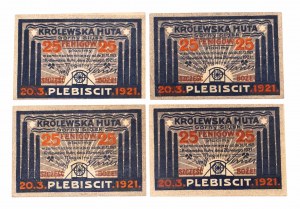 Chorzow, Krolewska Huta, 4 plebiscite vouchers of 25 fenigs each 20.03.1921