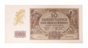 Poland, General Government (1940 - 1941), 10 zloty 1.03.1940, L series.