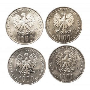 Polska, PRL (1944-1989), 1000 złotych 1983, Jan Paweł II - zestaw 4 sztuk