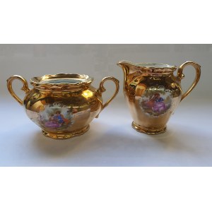 Pozłacany komplet mlecznik i cukiernica z porcelany Winterling, Bawaria, lata 50-60