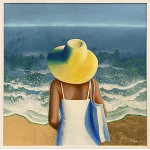 JOANNA TOKARCZYK, Plaża i kobieta w kapeluszu, 2021